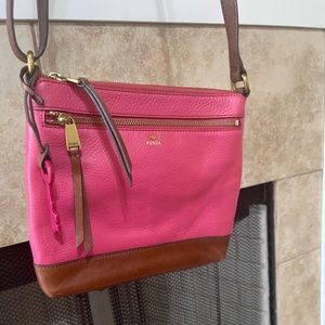 FOSSIL Pink and Brown Leather Crossbody Bag